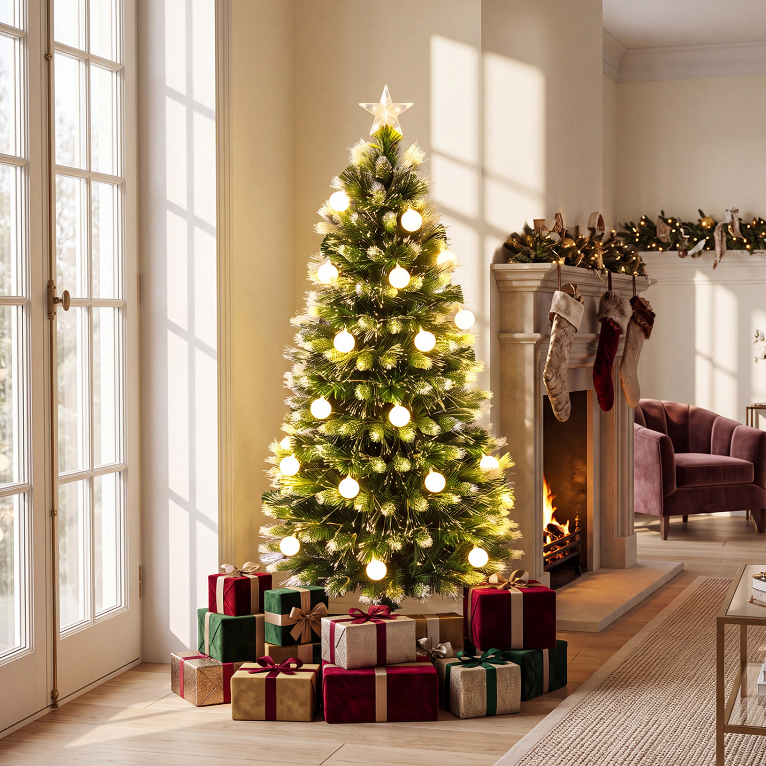 LJG 5 FT Pre-Lit Artificial Christmas Tree with Dazzling Optical Fibers