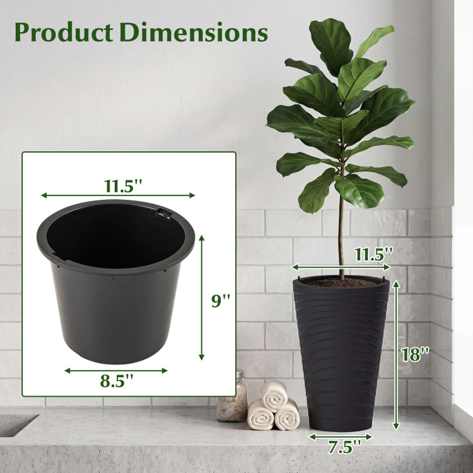 SUGIFT 18-in Tall Outdoor Flower Pot Planter Set with Insert Buckets and Handles Brown Gray