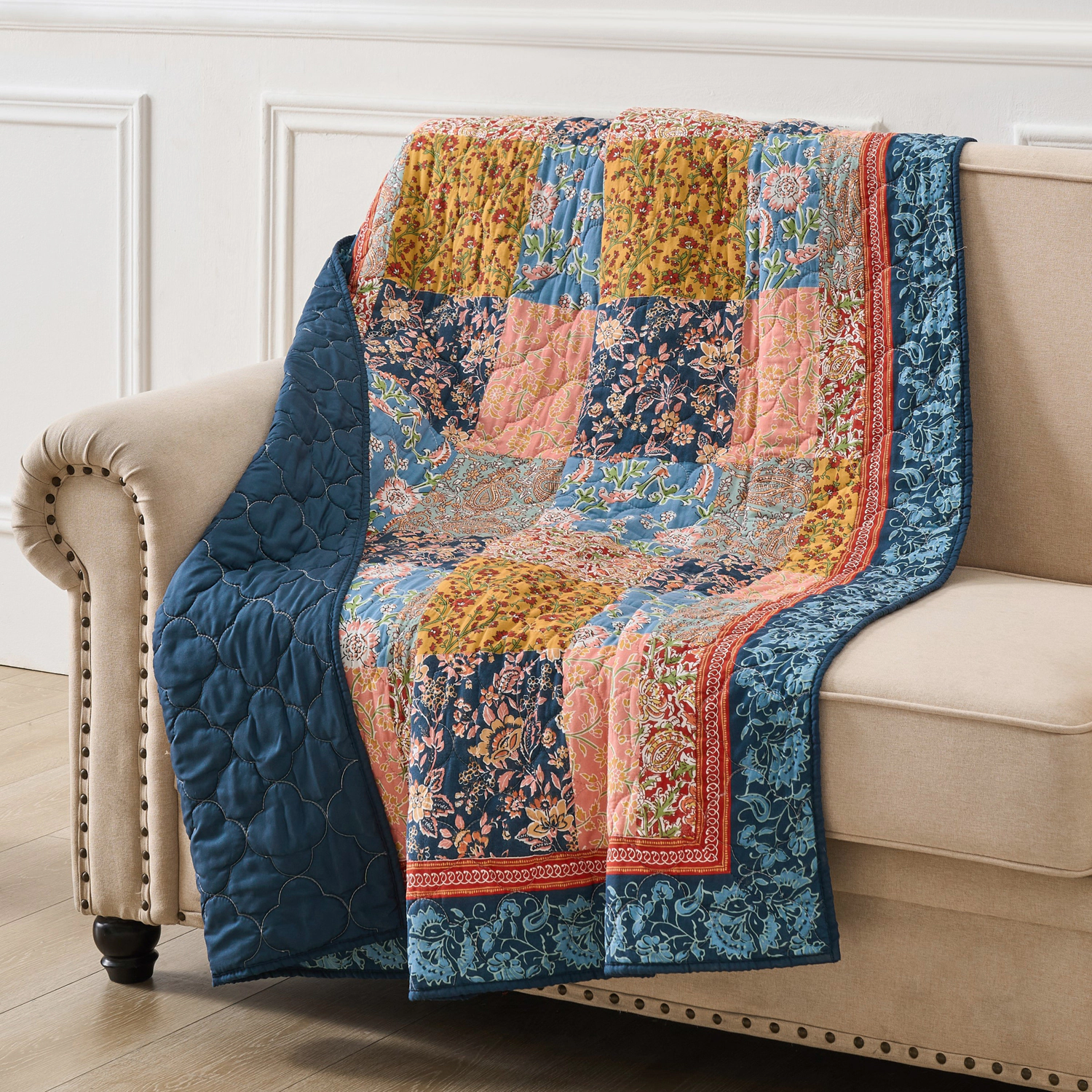 Greenland Home Fashions Tangier Accessory Cotton Face Microfiber Back Throw 50x60 Multi