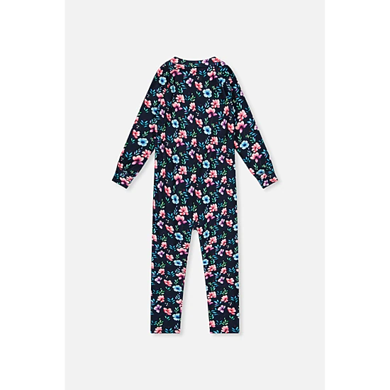 Deux par Deux Girls One Piece Floral Print Asymmetric Zip Thermal Underwear