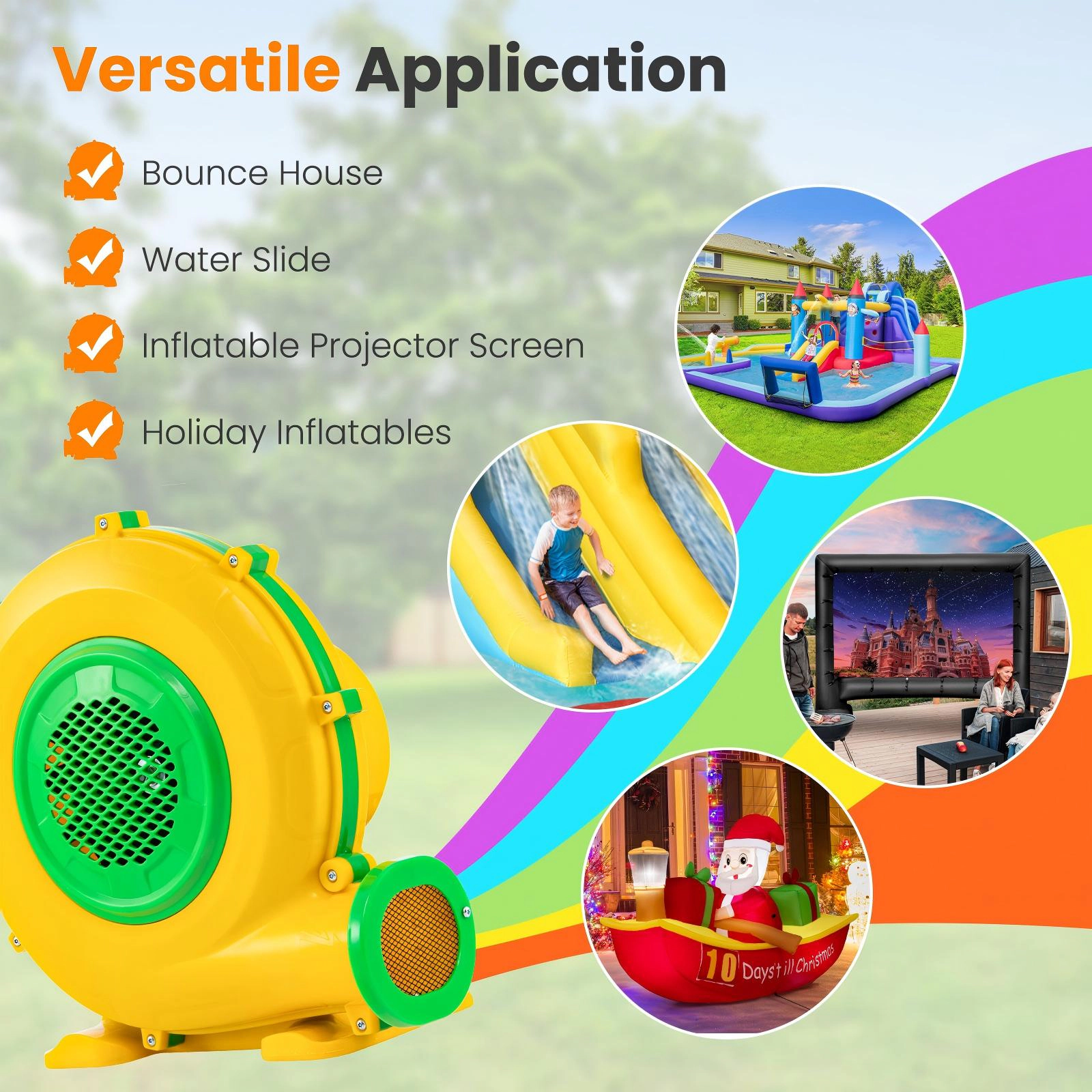 SUGIFT 950W Air Blower Air Pump Fan with Handle Ground Stakes and Mesh-Covered Air Vent Yellow