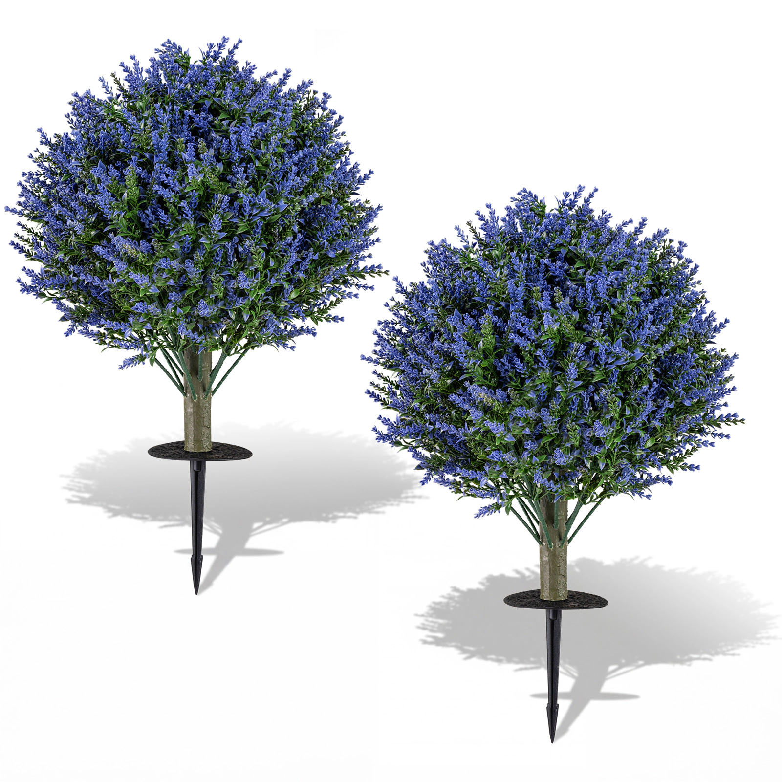 Slickblue 2 Pieces 24 Inch Artificial Lavender Topiary Ball Trees with Ground Spike for Indoor and Outdoor Decor