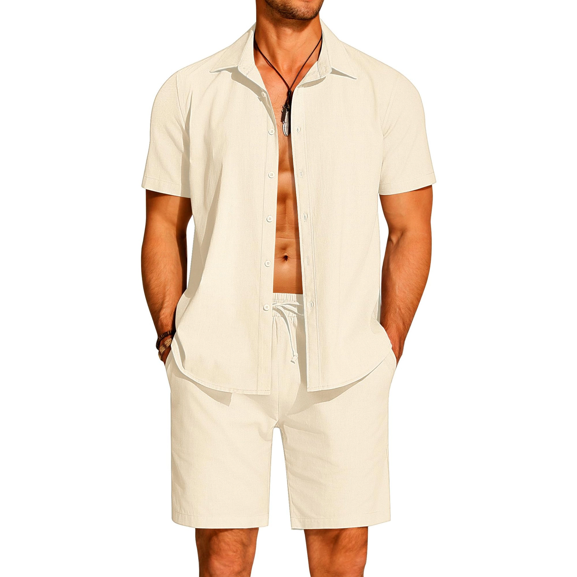 COOFANDY Mens  Short Sleeve Button Down Shirt Shorts Set Casual Beach Outfits