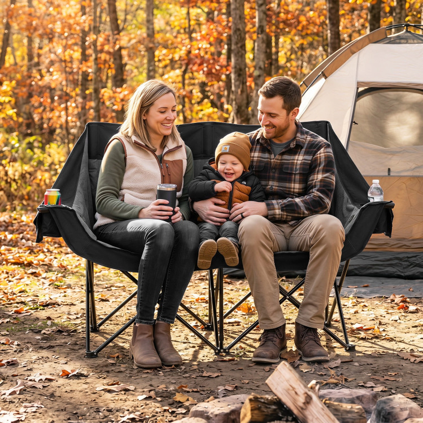 SUGIFT Black Heated 2-Person Camping Chair with 4 Heating Zones 58-in W 23.5-in D 37-in H 660-lb Seat Capacity