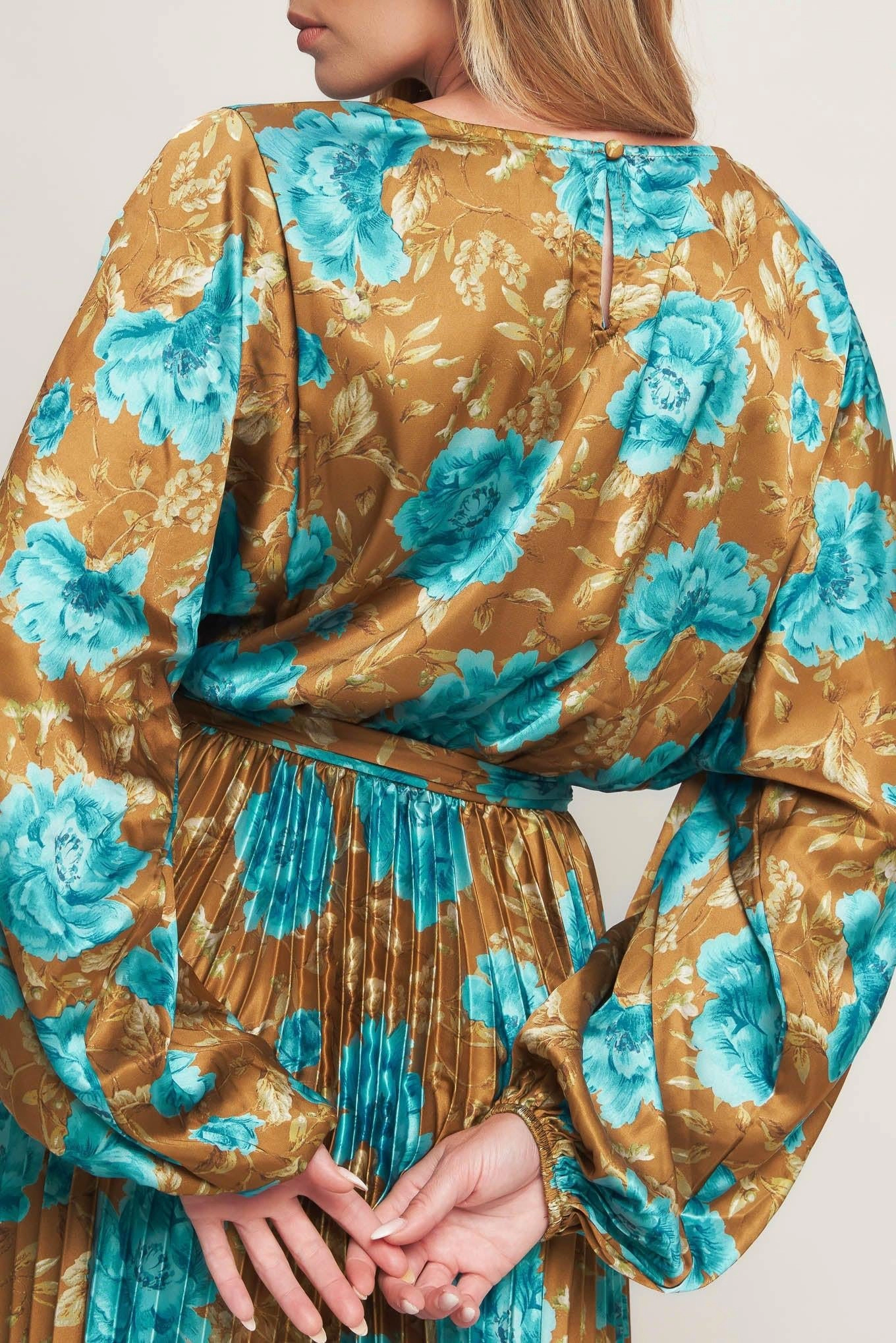 Truedames Women Golden Bloom Luxe Woven Satin Maxi Dress