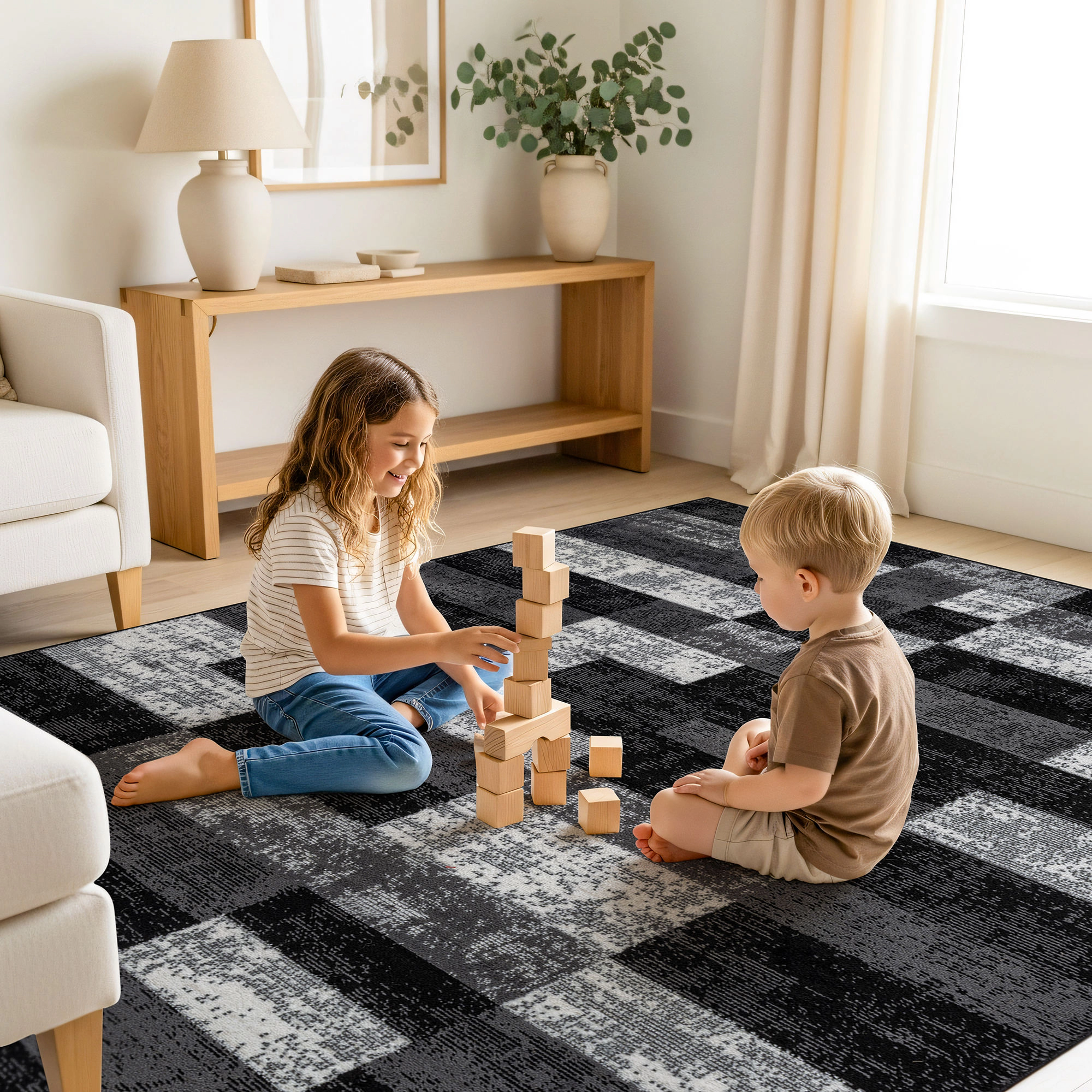 World Rug Gallery Modern Abstract Grid Indoor Area Rug