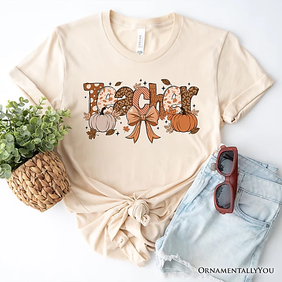 OrnamentallyYou Womens Teacher Coquette Autumn T-Shirt