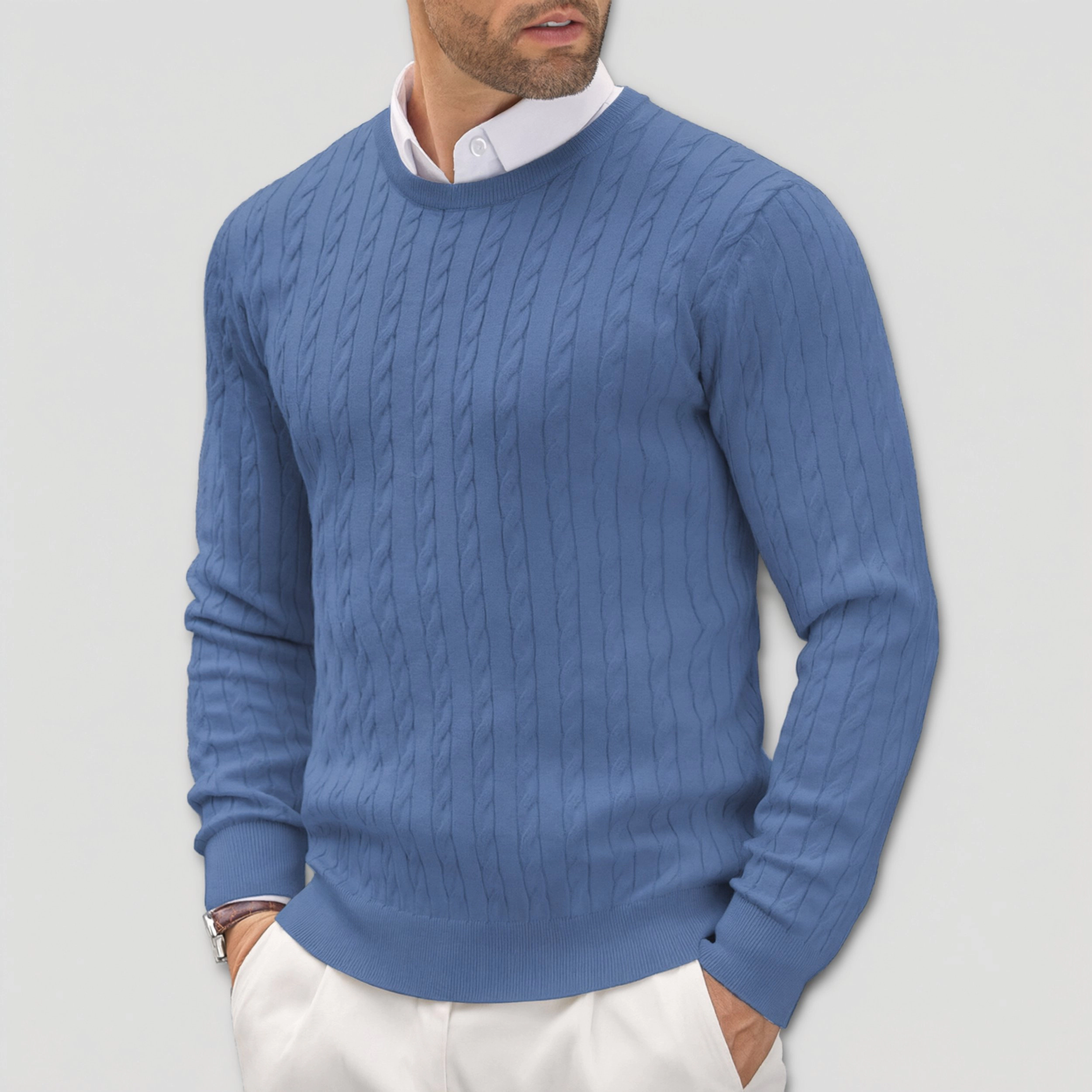 COOFANDY Mens Classic Long Sleeve Sweater Fall Crew Neck Cable Knit Casual Pullover