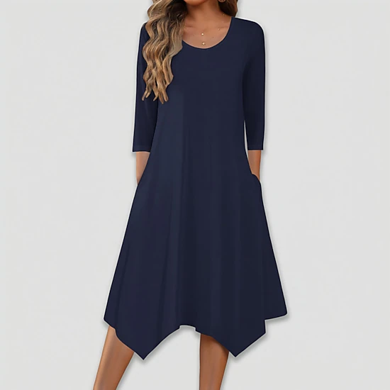 Zeagoo Women's Scoop Neck Three Quarter Sleeve Midi Dress