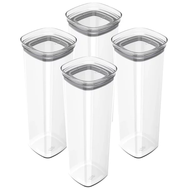 OU Airtight Food Storage Container 8pc, BPA Free Clear Plastic Containers w/ Leak Proof Lid, Stackable Pantry Organizer