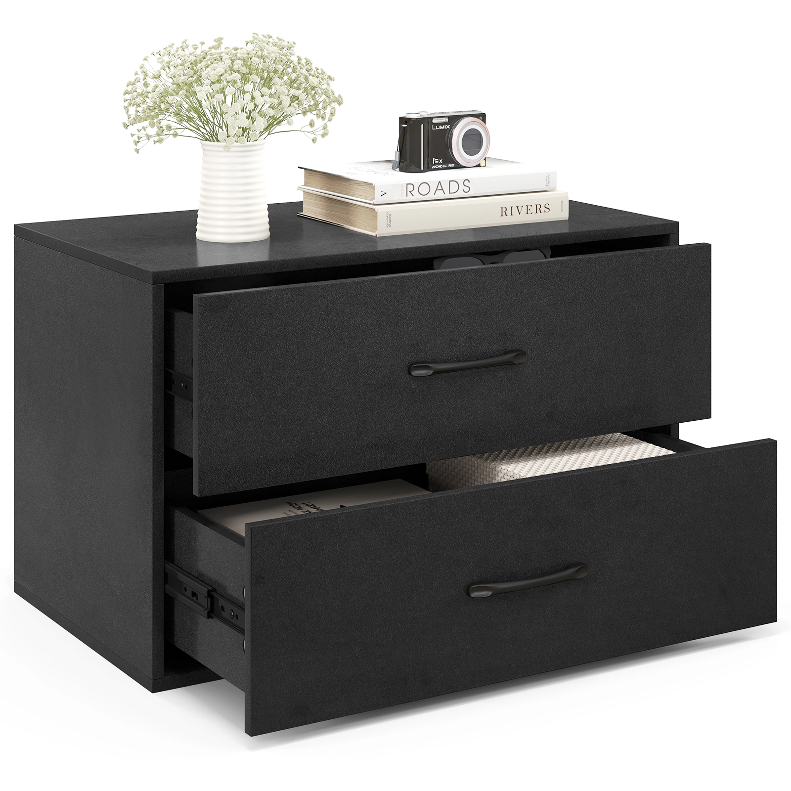 SUGIFT 24-Inch Black 2-Drawer Stackable Closet Dresser Chest