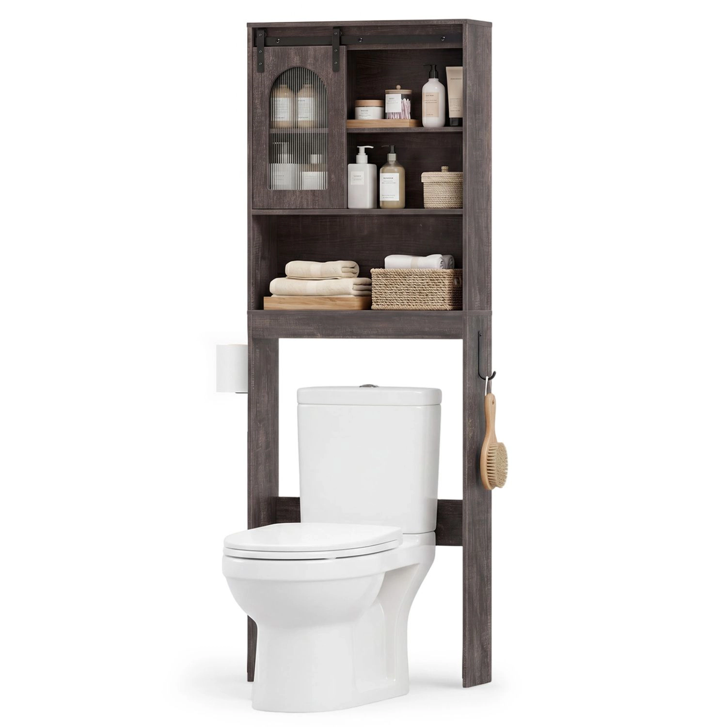SlickBlue Bathroom Storage Cabinet with Sliding Barn Door and Hooks