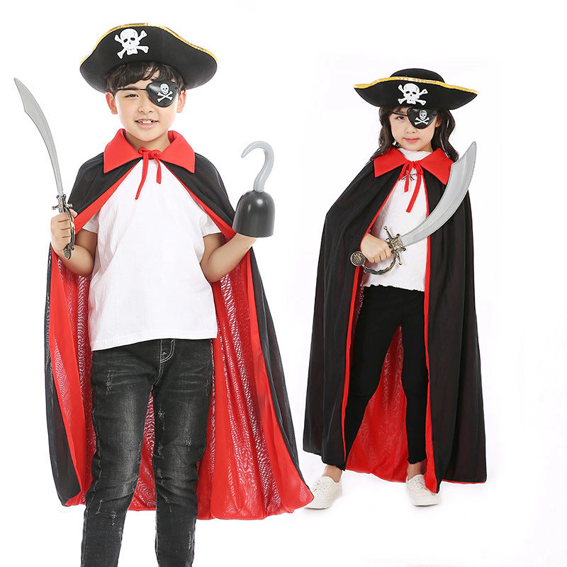 MyKids-USA Halloween Pirate Cape Hats Sets, Cape, Hat, Eye Patch.