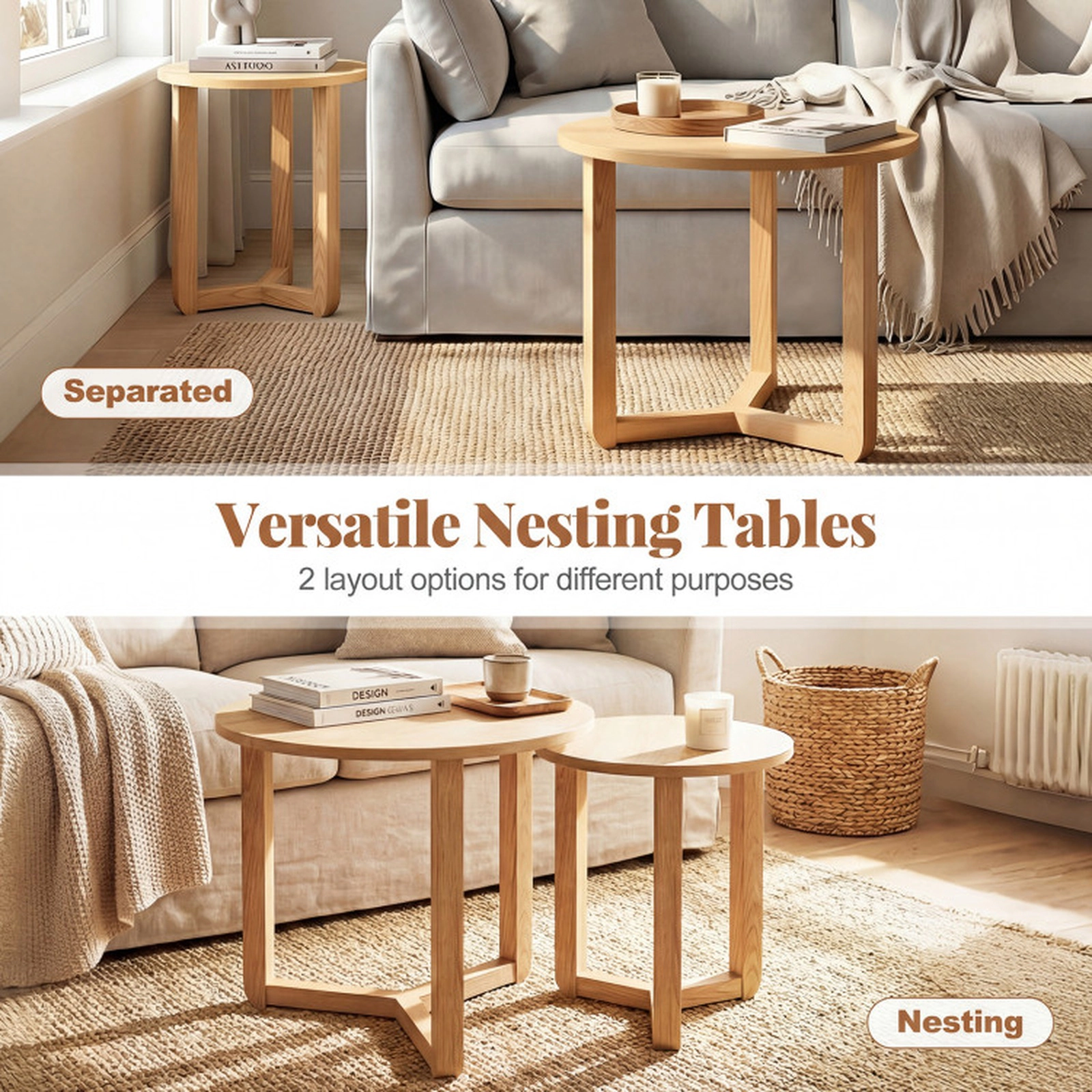 SUGIFT Round Nesting Coffee Table Set of 2