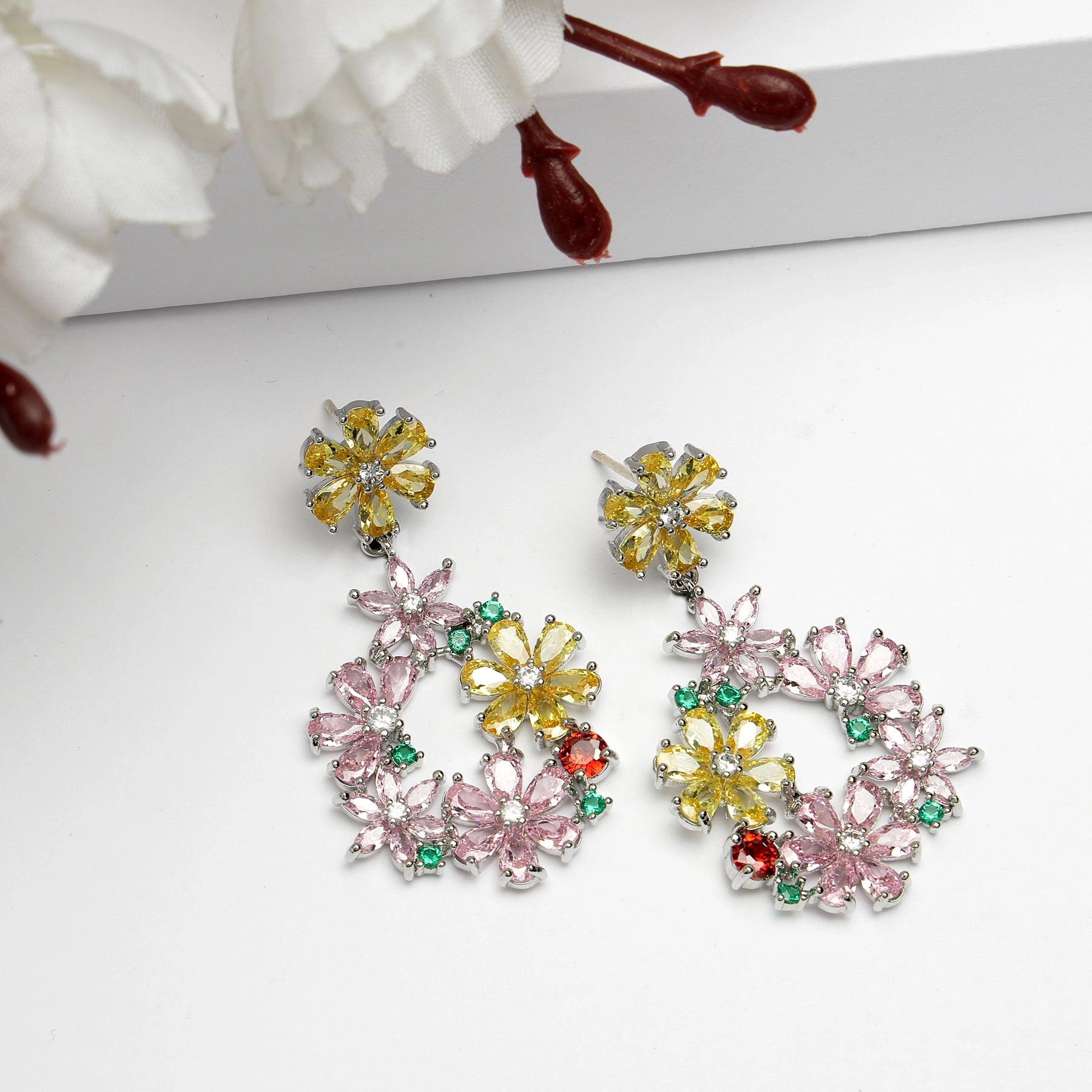 AGP PARIS Womens Diva Collection Dainty Floral Drop Earrings