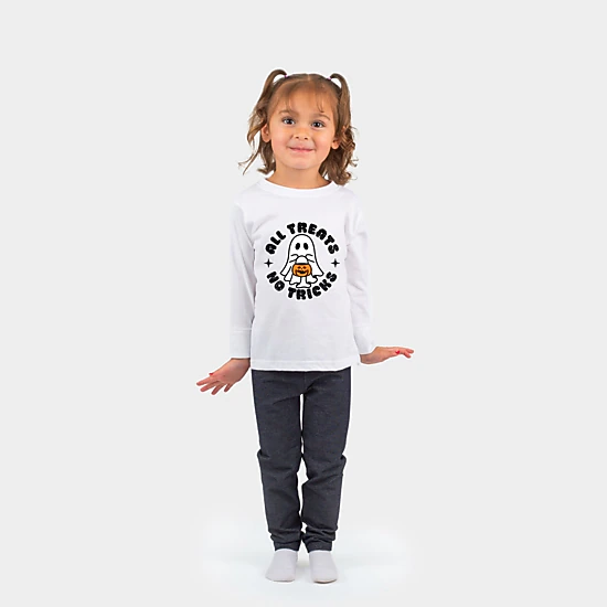 The Juniper Shop - Toddler Long Sleeve Graphic Tee - All Treats No Tricks Ghost Glitter