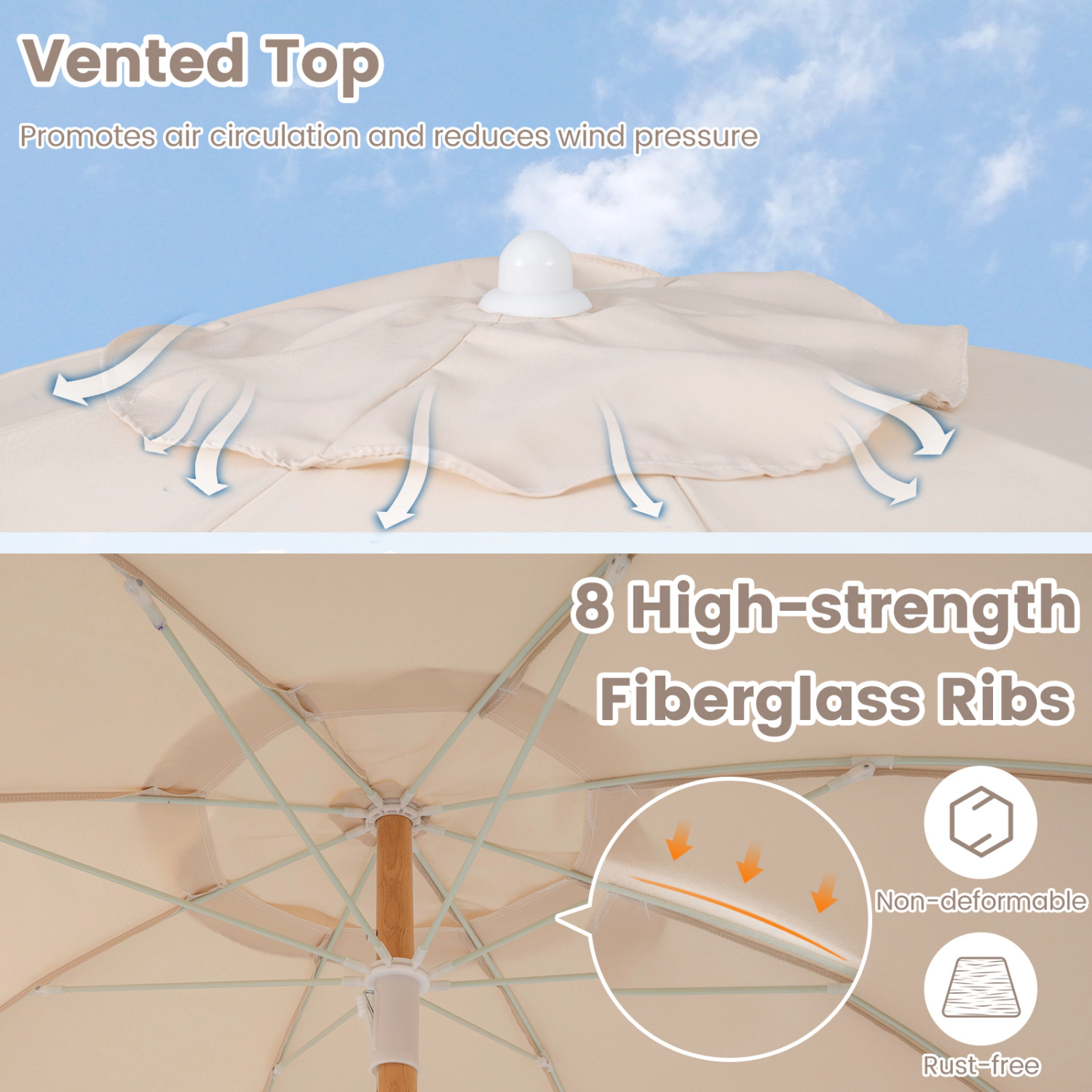 SlickBlue 6 FT Outdoor Patio Umbrella with Tilt Function and Tassel Design