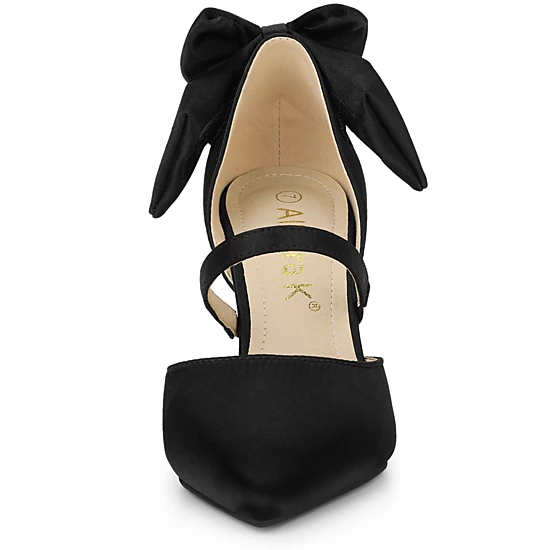 BLISSFUL STEP Women's Pointed Toe Bow Satin Stiletto Heels Pumps