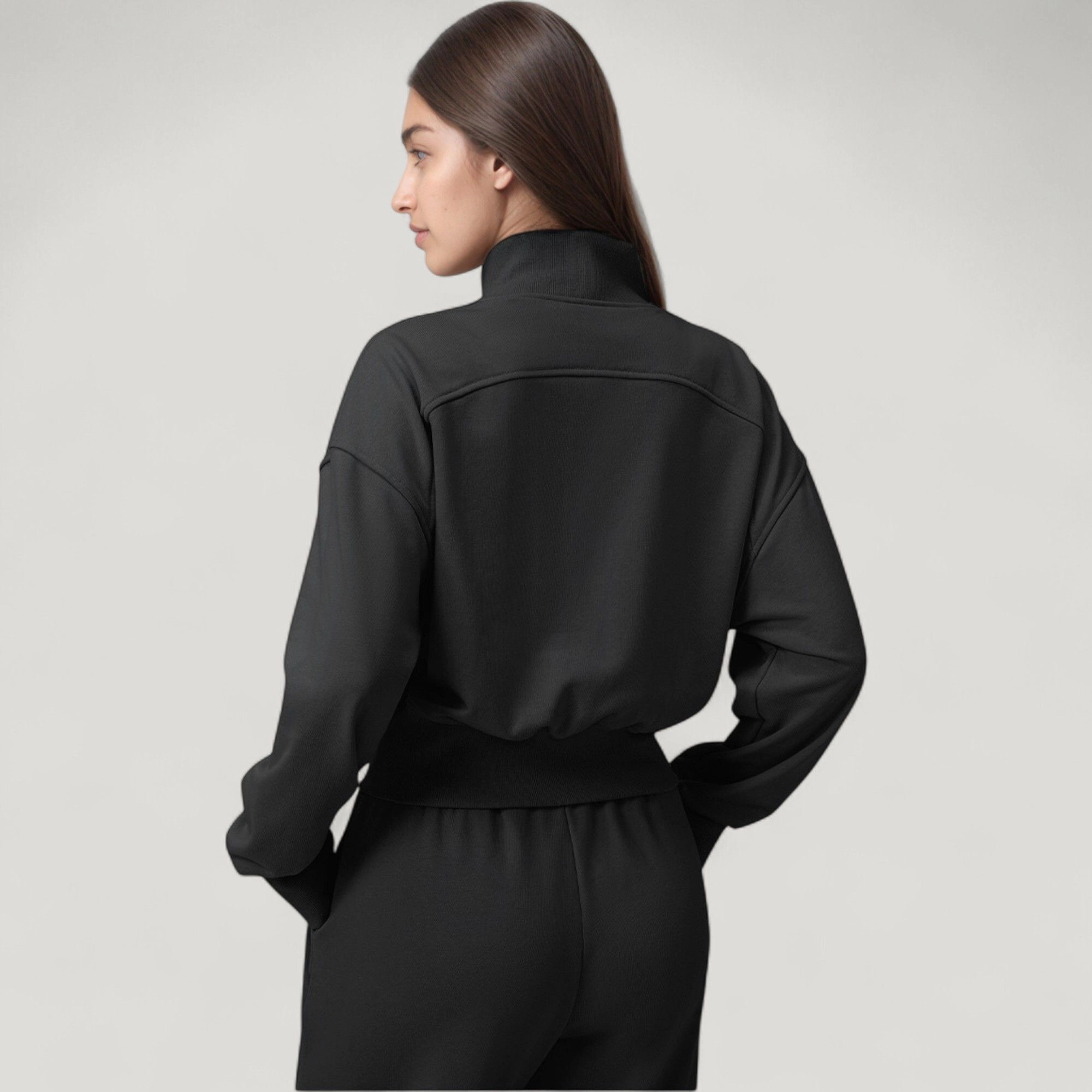 Anna-Kaci Women's Cropped Zip-Up Jacket with High Collar and Long Sleeves
