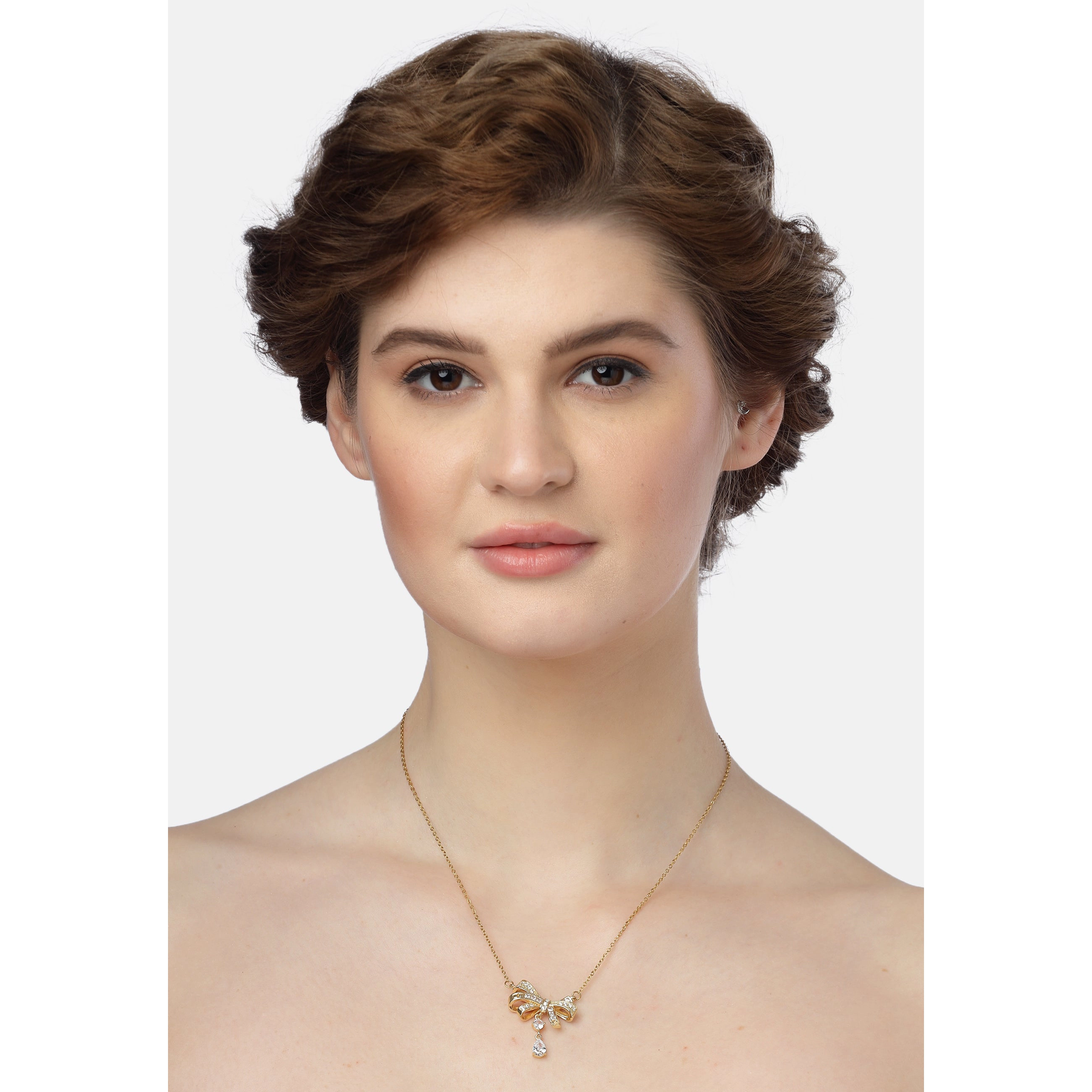 AGP PARIS Womens Golden Bow Pendant Necklace