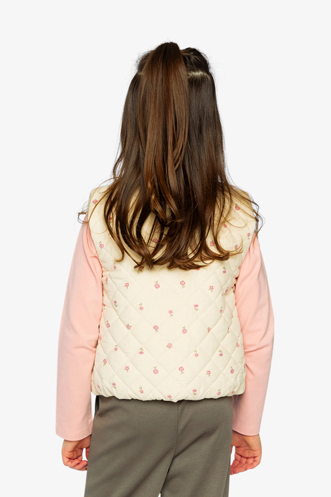 Deux par Girls Floral Print Corduroy Puffy Vest
