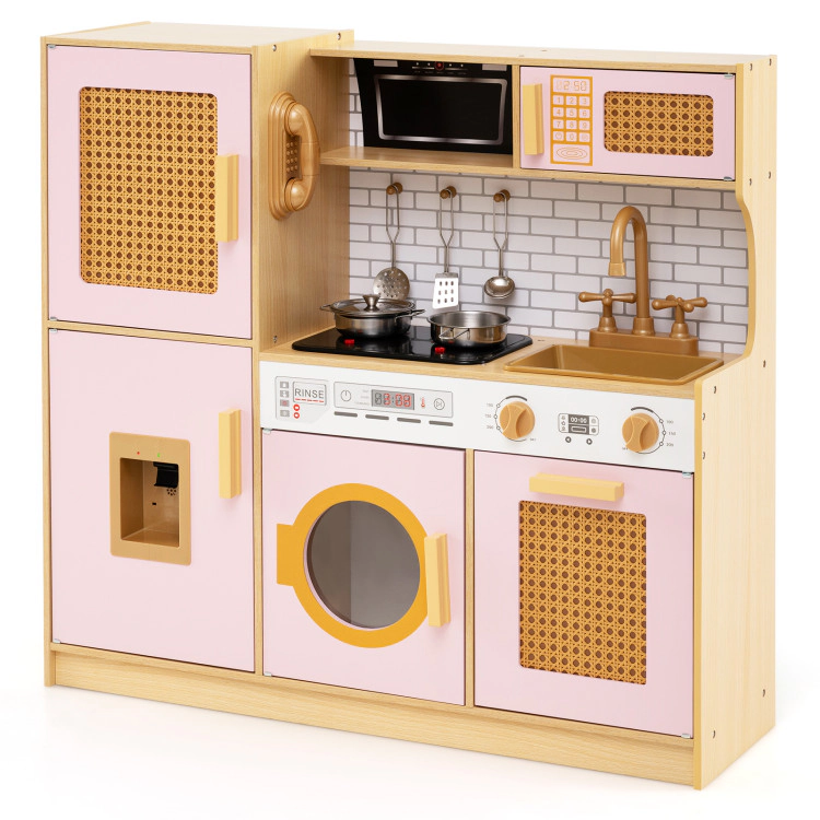 Hivvago Kids Wooden Kitchen Playset with Realistic Lights and Sounds