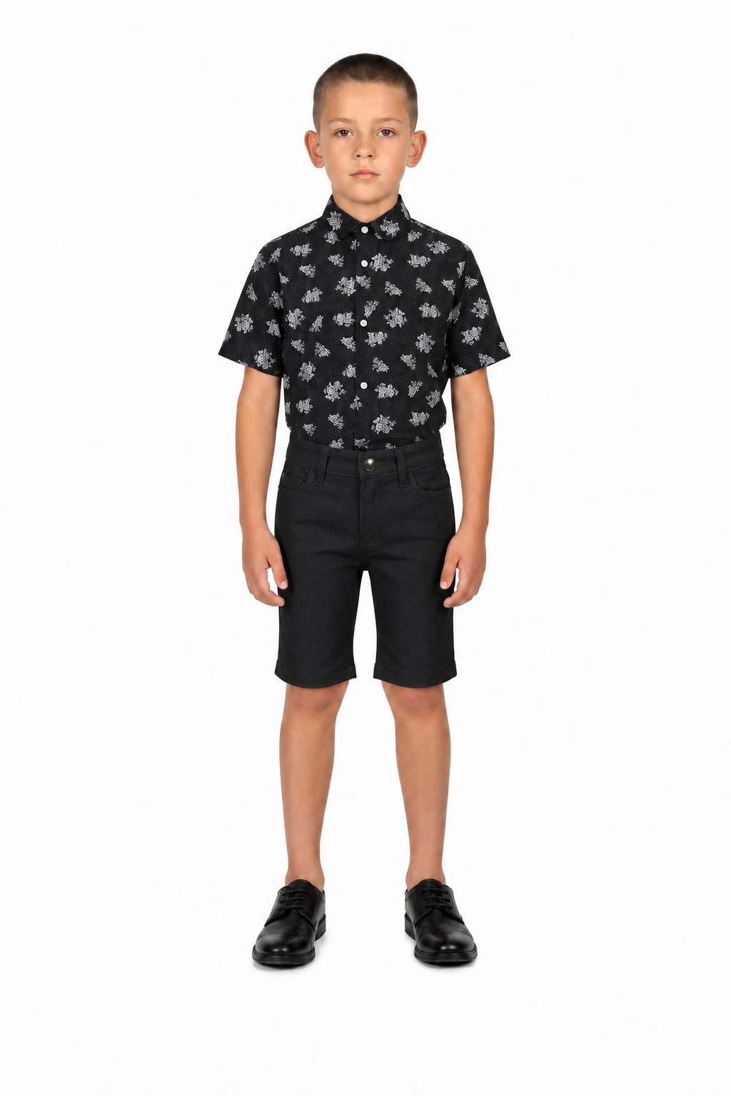 Elie Balleh Boys Slim Fit Floral Button-Down Short Sleeve Shirt