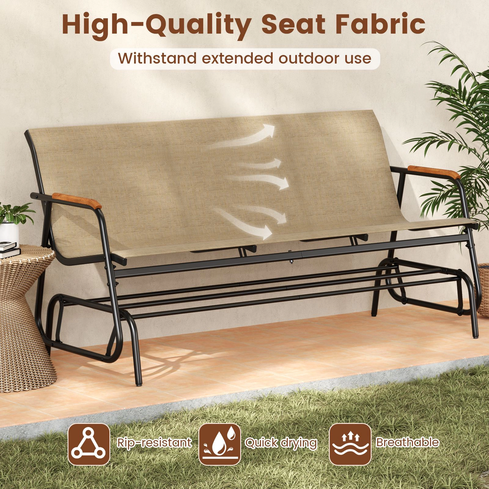 SlickBlue Patio Gliding Loveseat with Comfortable Fabric Seat & Metal Frame