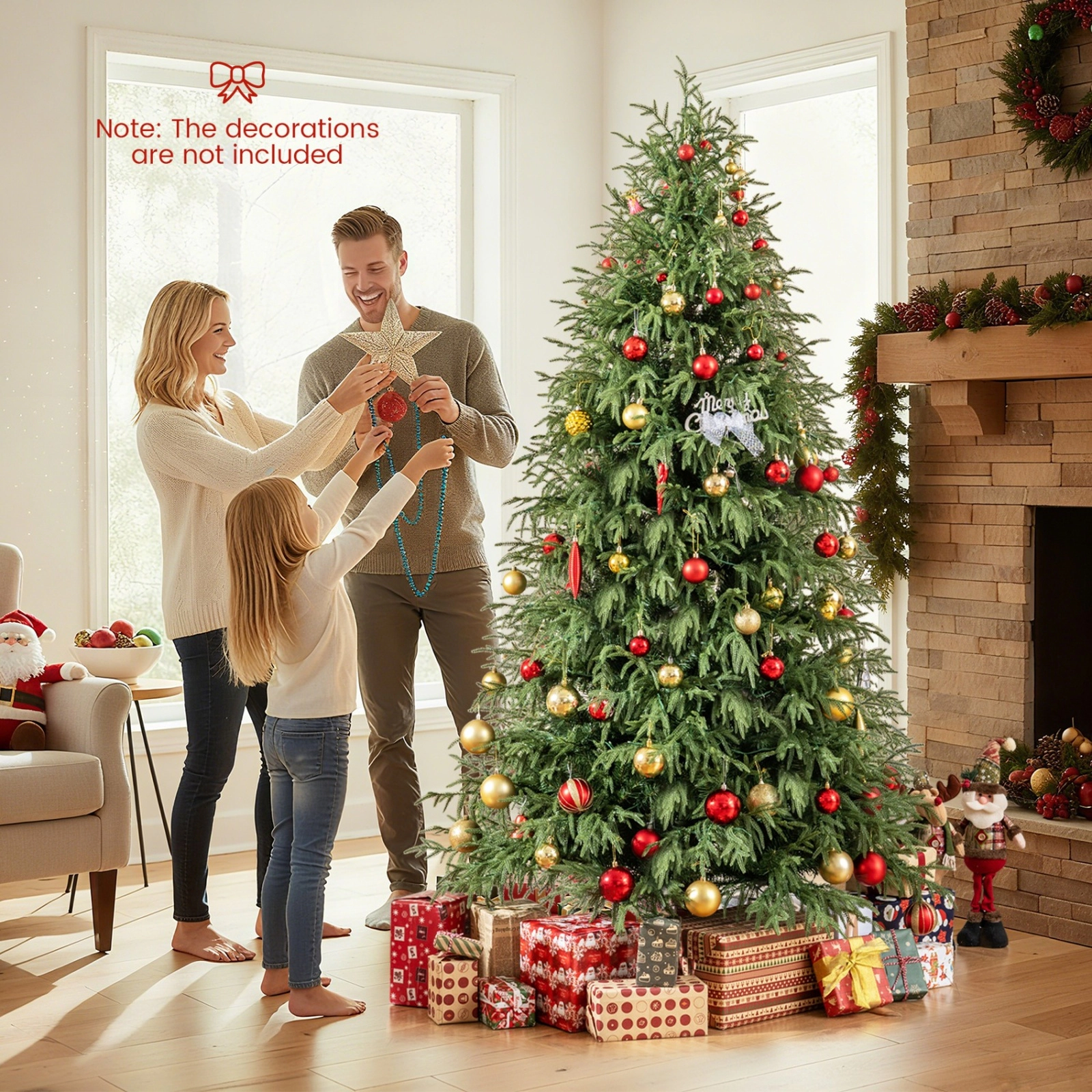 SUGIFT 7.5 ft Pre-Lit Artificial Christmas Tree Hinged with 1449 Soft Branch Tips and 500 LEDs