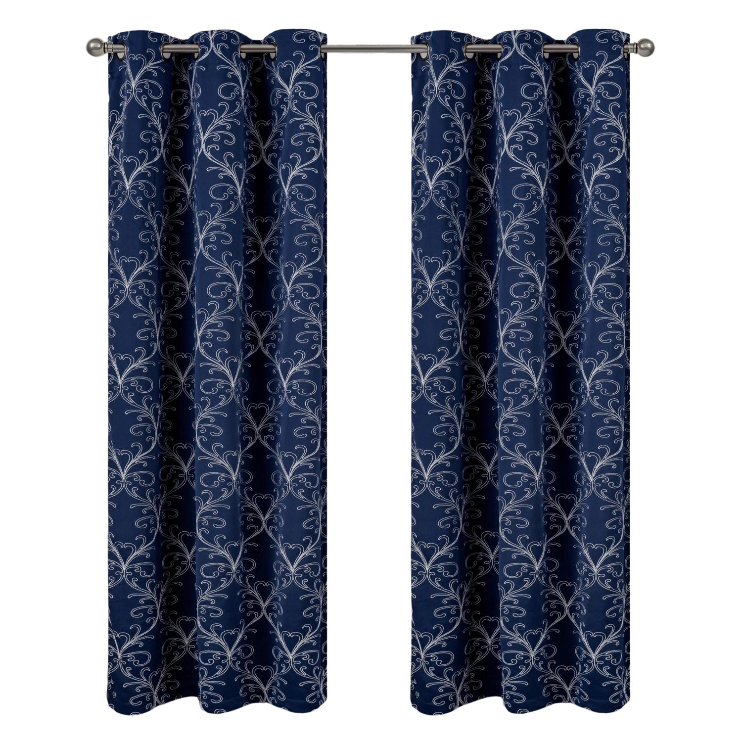 RT Designer Collection Kimber Embroidered Blackout Luxurious Decorative Grommet Curtain Panel 54" x 90" Navy