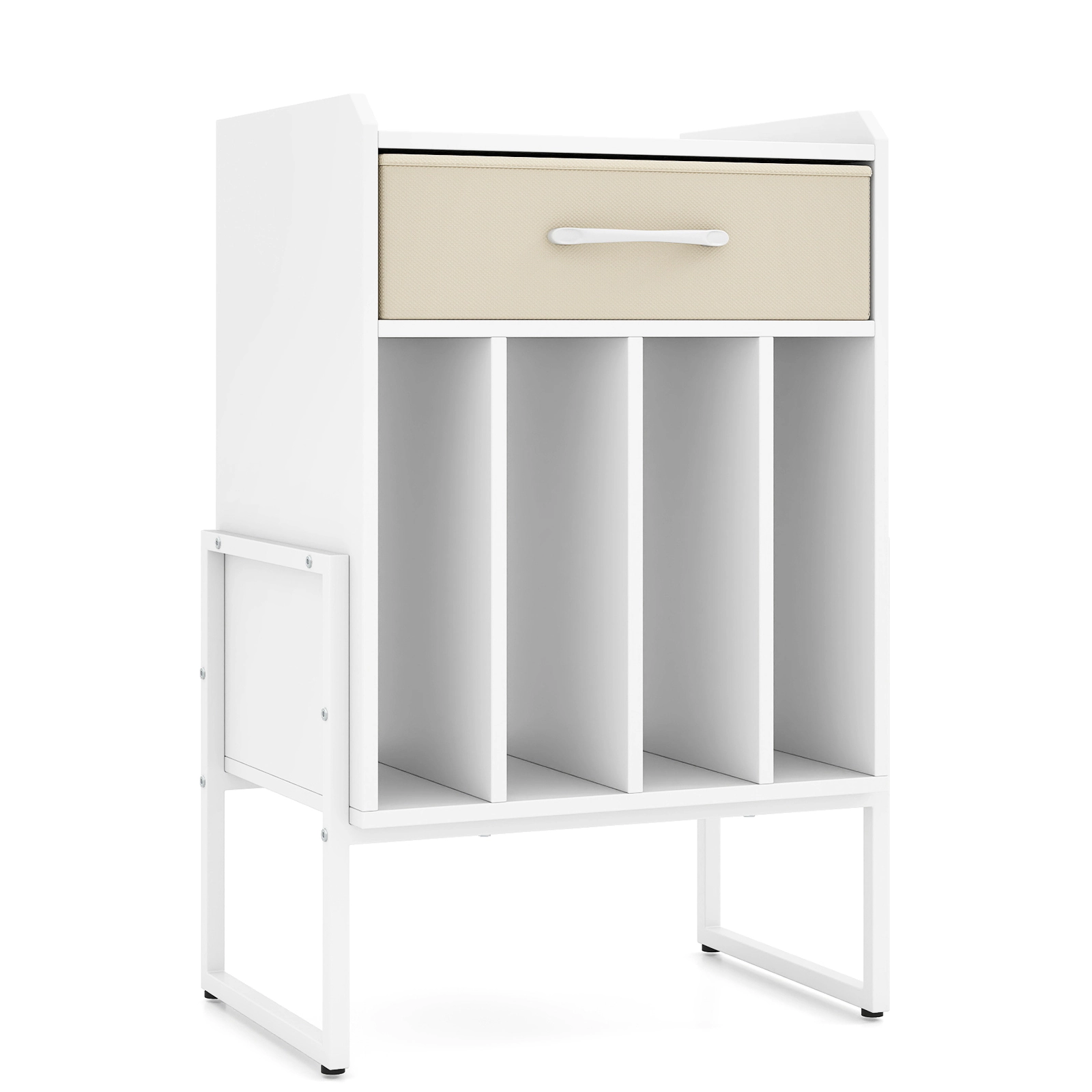 SUGIFT Record Player Stand with Drawer and Vinyl Record Holder 66-lb Tabletop Capacity 44-lb Vinyl Shelf Capacity White