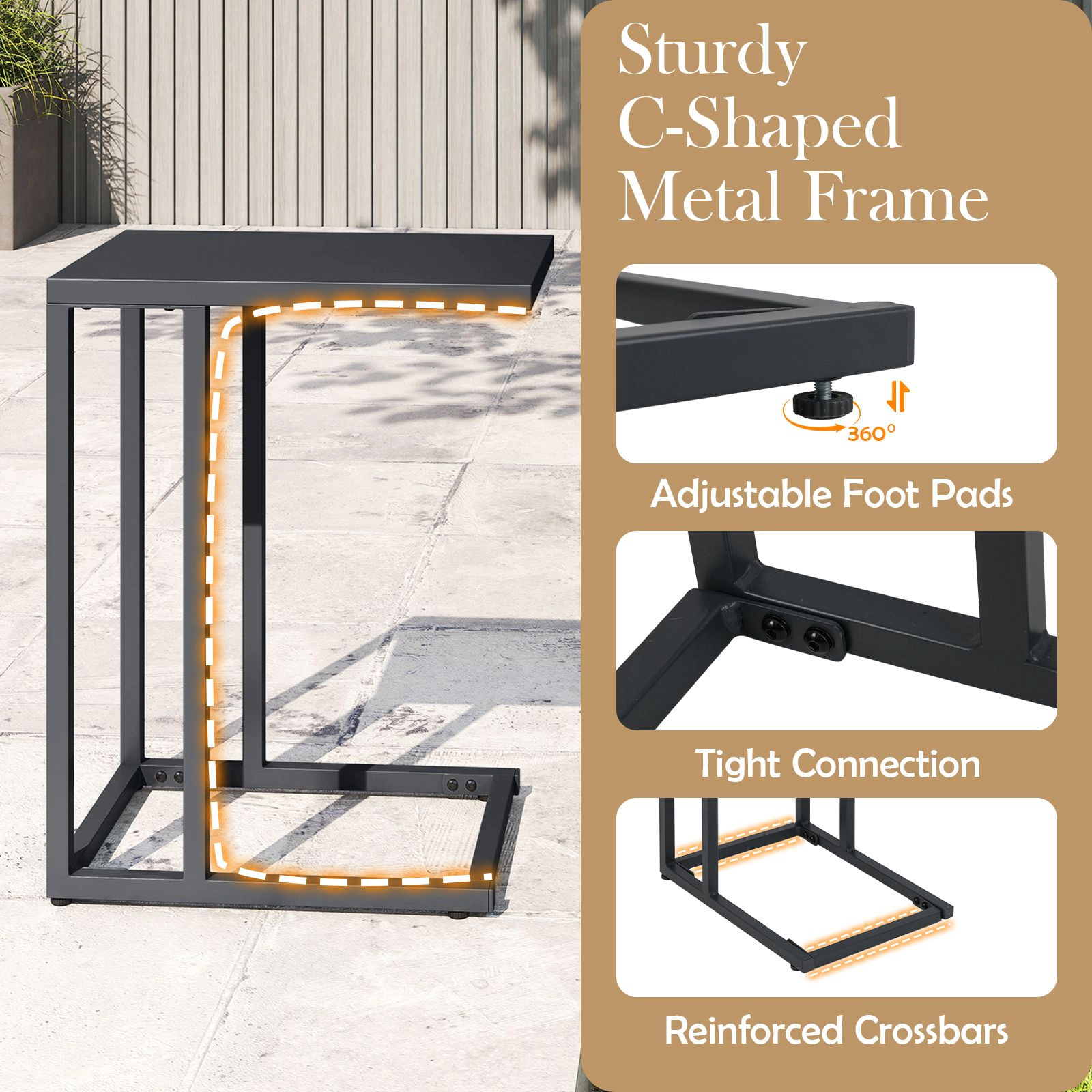 SlickBlue Dark Gray C-Shaped Sofa Side Table with 66 lb Capacity