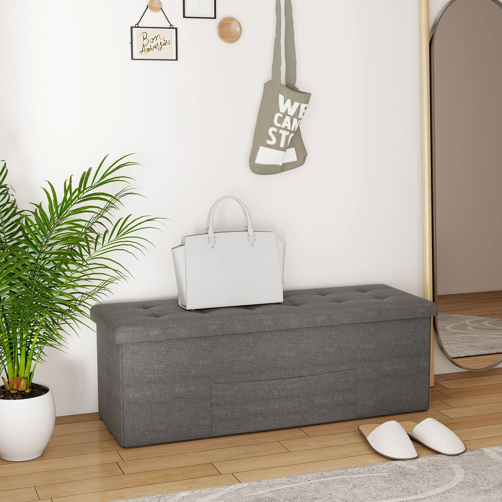 SlickBlue Foldable Storage Bench with Removable Divider and Padded Seat