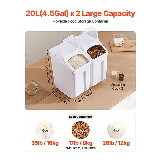 HONGGE Rice Storage Container Dog Food Dispenser Bin with Airtight Lid