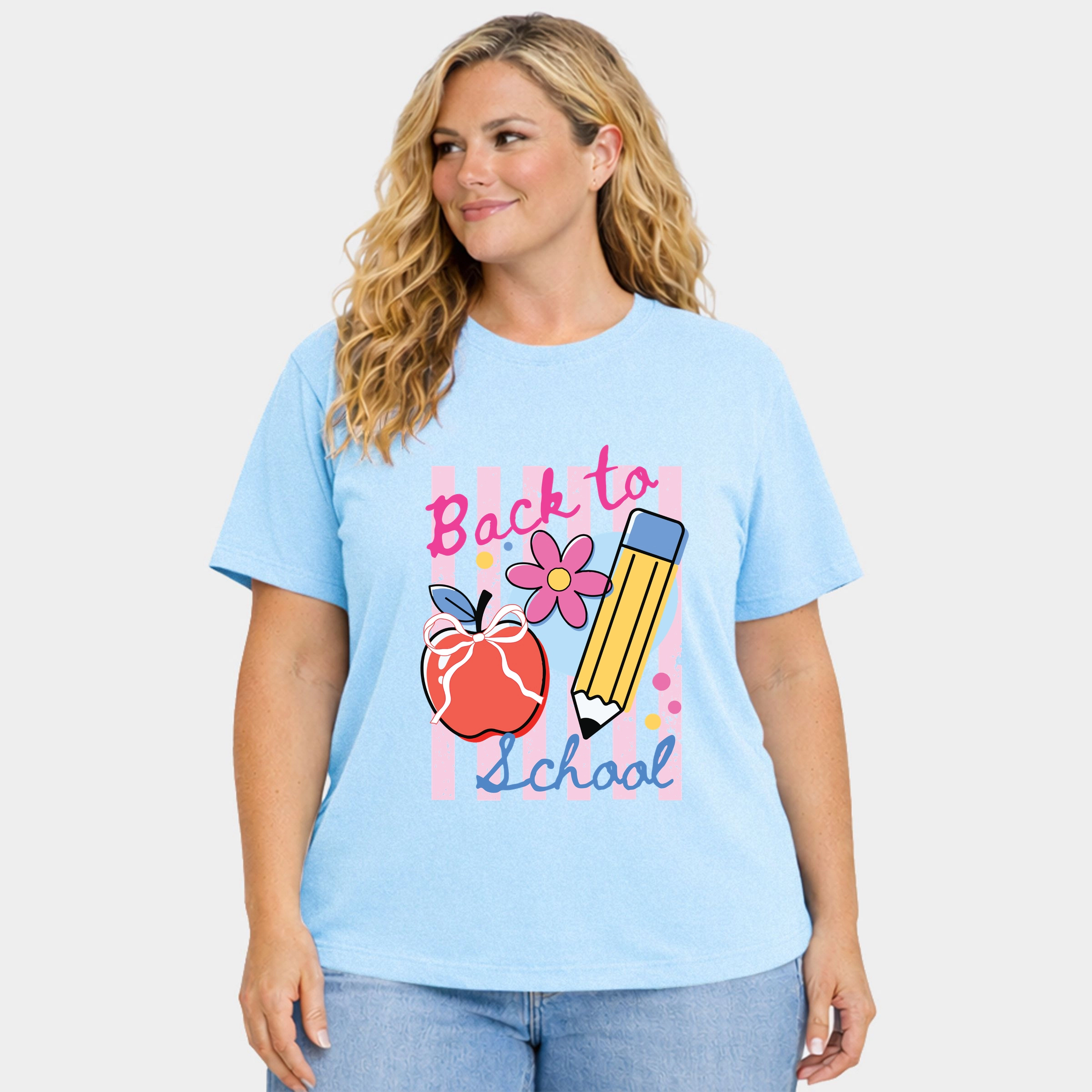 Simply Sage Market - Back To School Stripes Women's Plus Sized Garment Dyed Graphic T-Shirt
