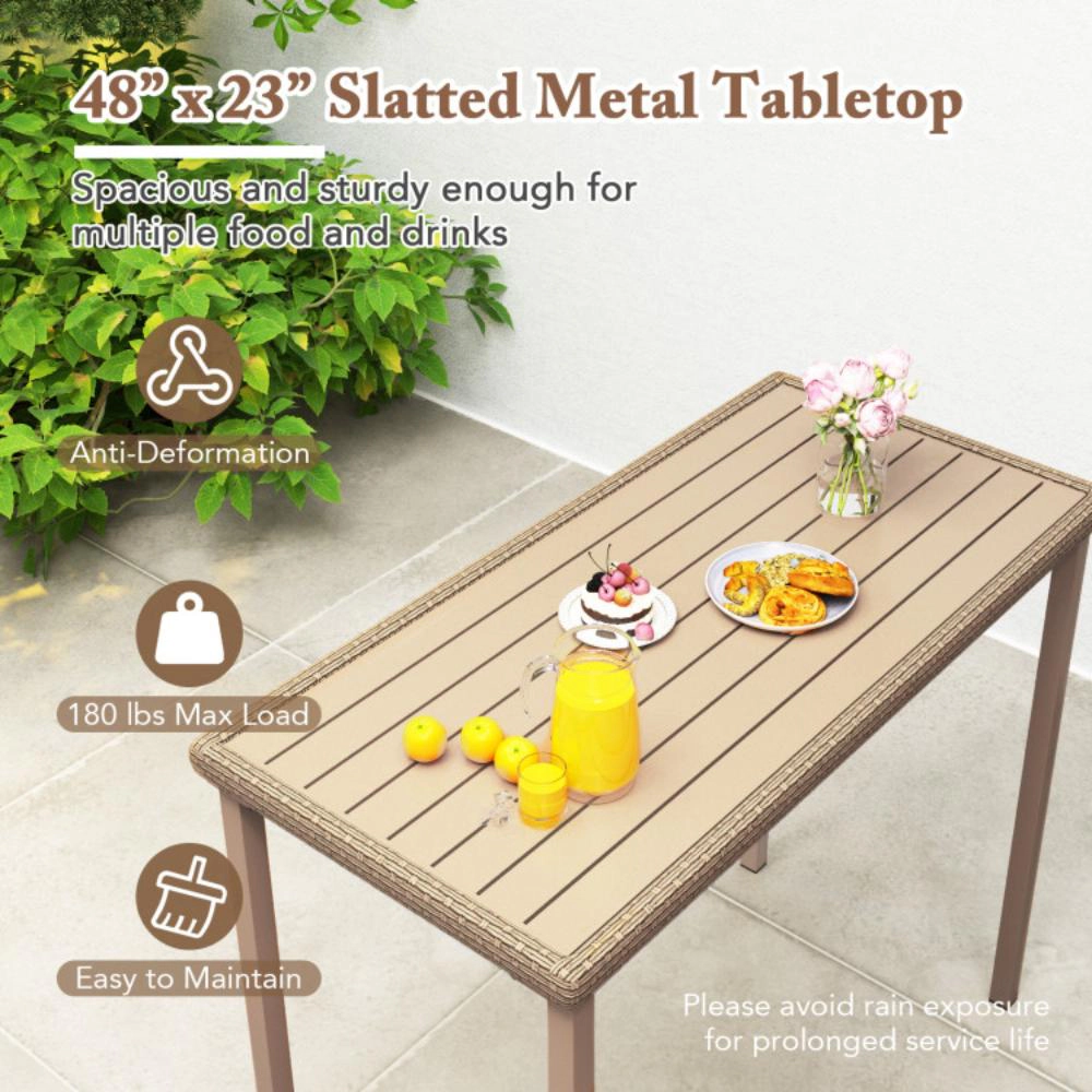 Hivvago Outdoor Patio Bar Table Heavy Duty Rectangle Metal Frame-Brown