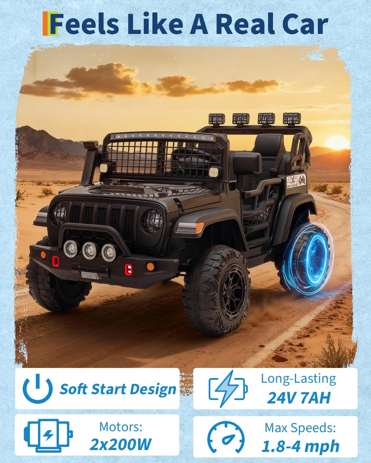 Enjyam 24V 2-Seater Kids Electric Ride On Truck with Remote, Dual 200W Motors, 20" Seat, LED Lights, Music