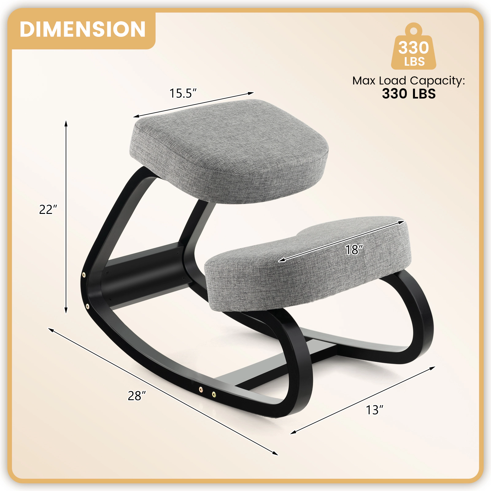 SUGIFT Backless Rocking Birch Wood Frame Padded Ergonomic Kneeling Chair 28-in x 18-in x 22-in 265-lb Capacity Gray