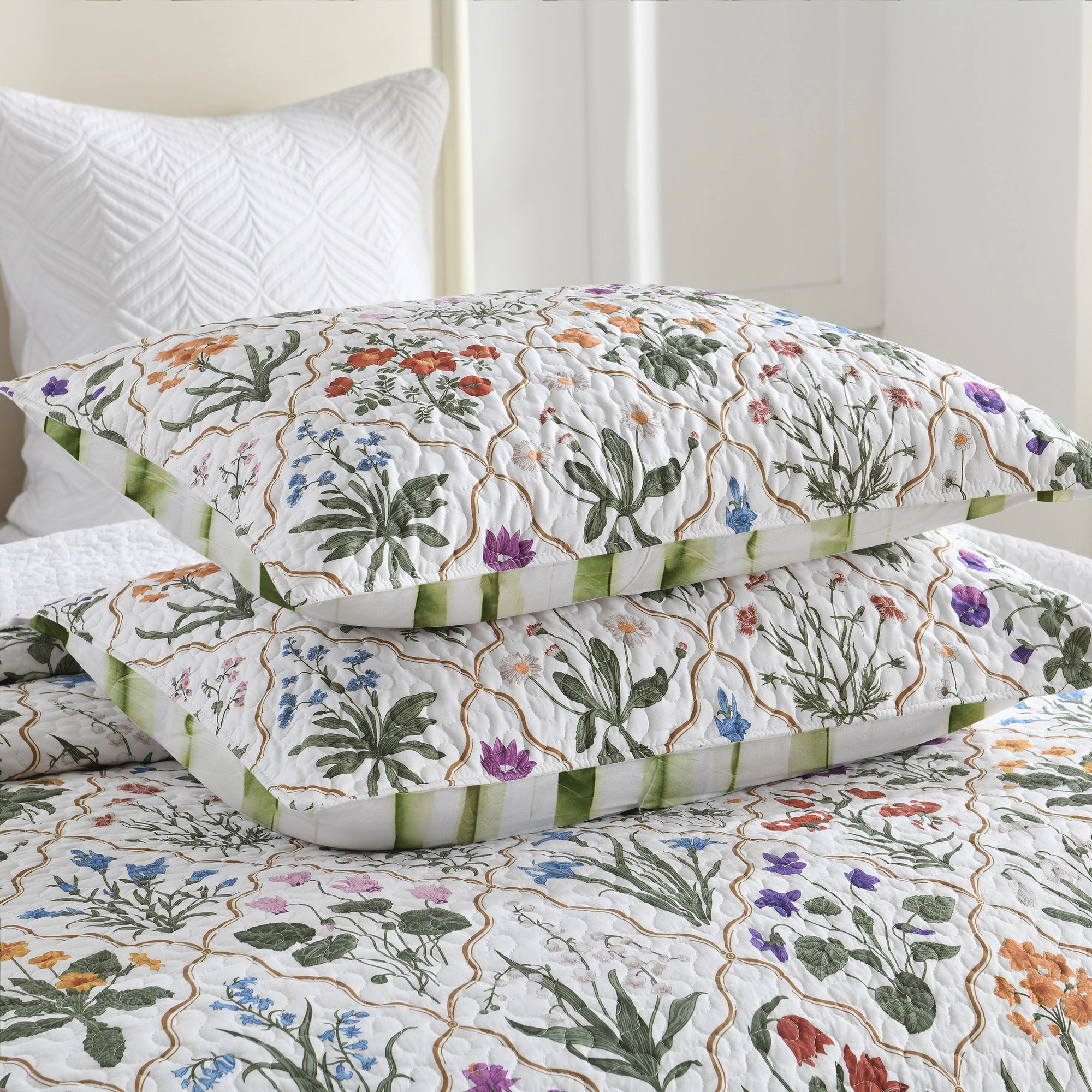 MarCielo 3 Pieces Soft Floral Quilt Set - Botanical Print Quilted Bedspread Set
