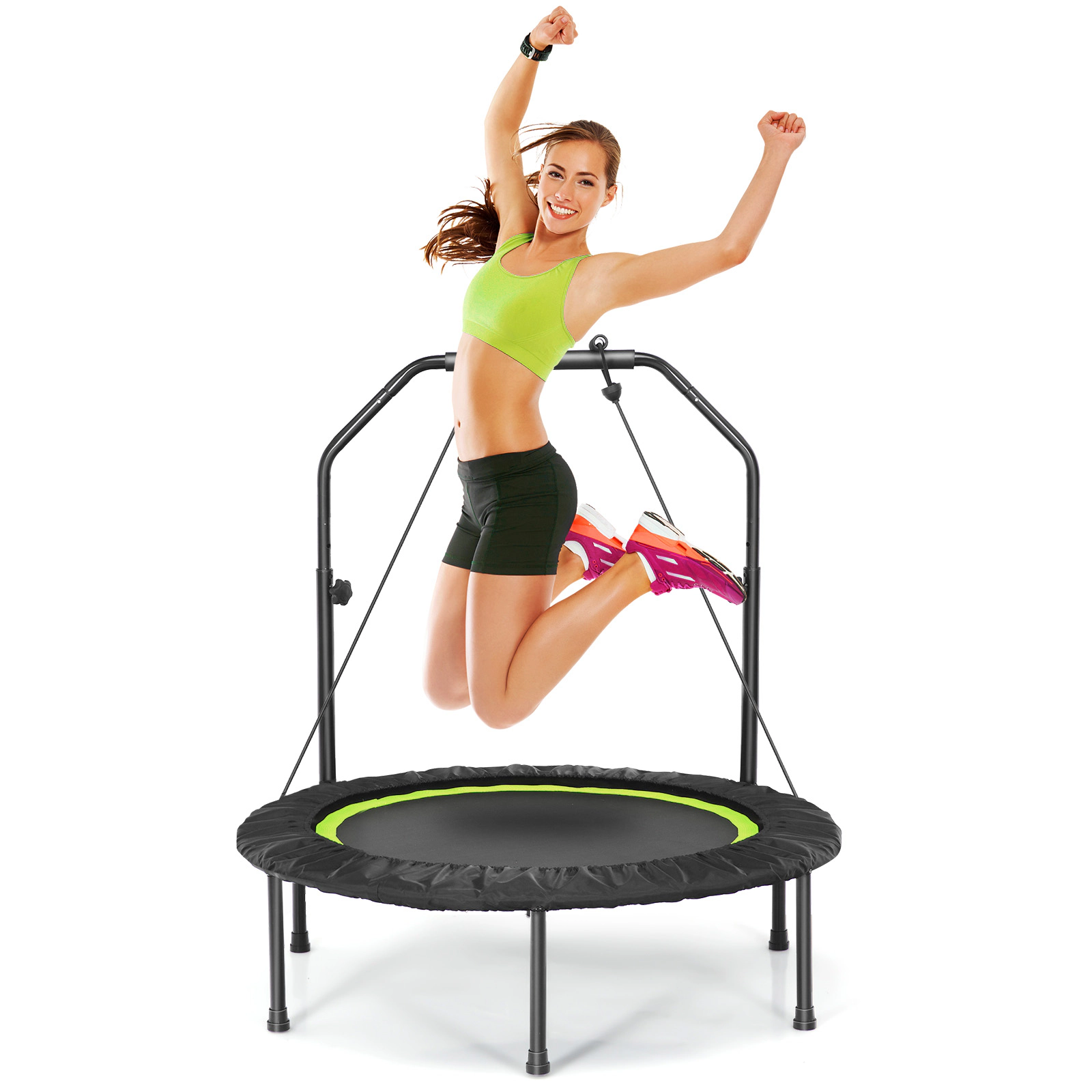 SUGIFT Green Adjustable Handrail and Resistance Bands 40 Inch Foldable Adult Fitness Rebounder