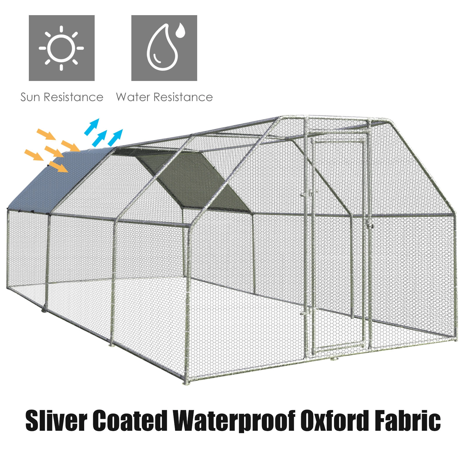 SUGIFT Silver Large Walk-In Chicken Coop Pet House with Galvanized Steel Frame 9.5-ft W 19-ft D 6-ft H