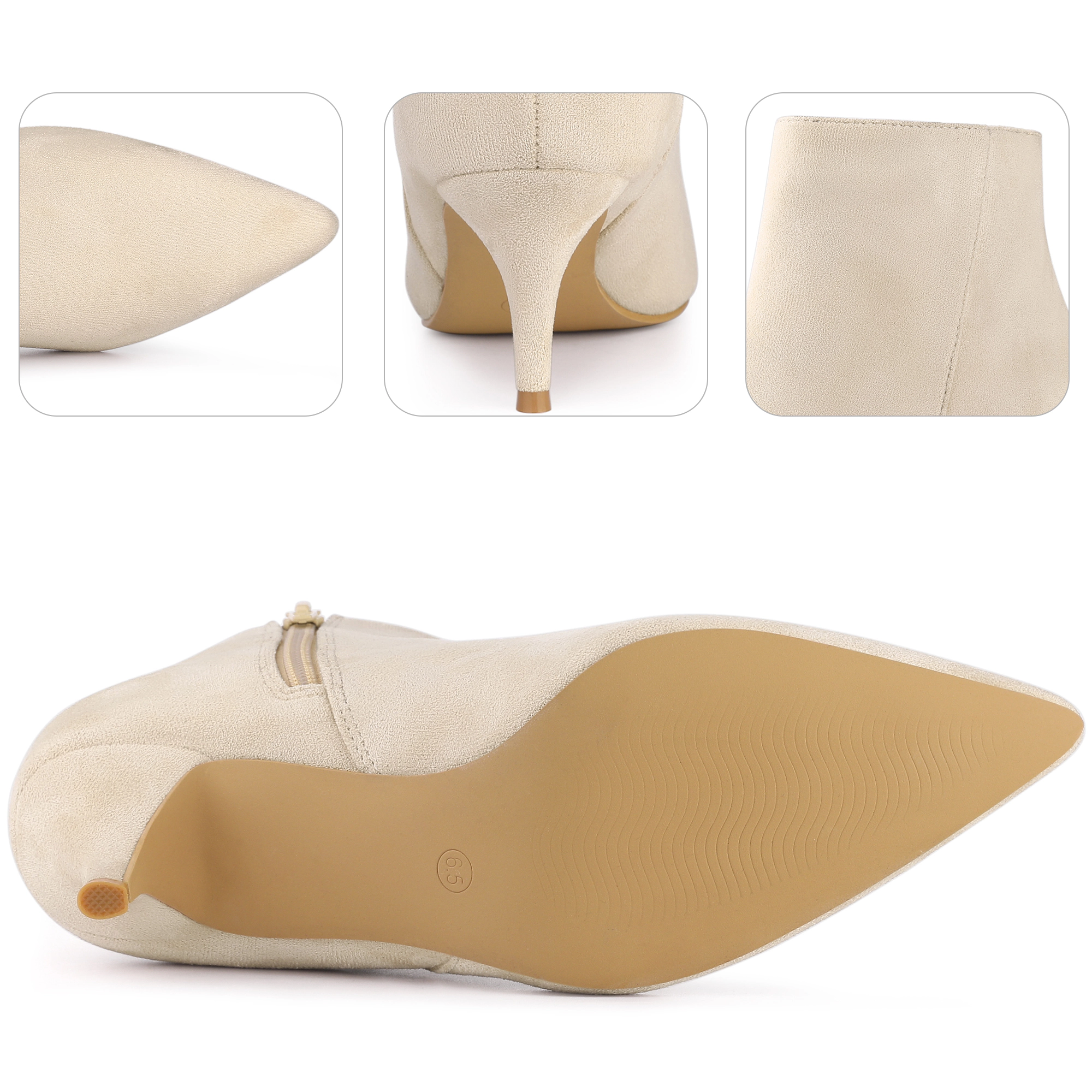 BLISSFUL STEP Women Pointed Toe Kitten Heel Stiletto Ankle Booties