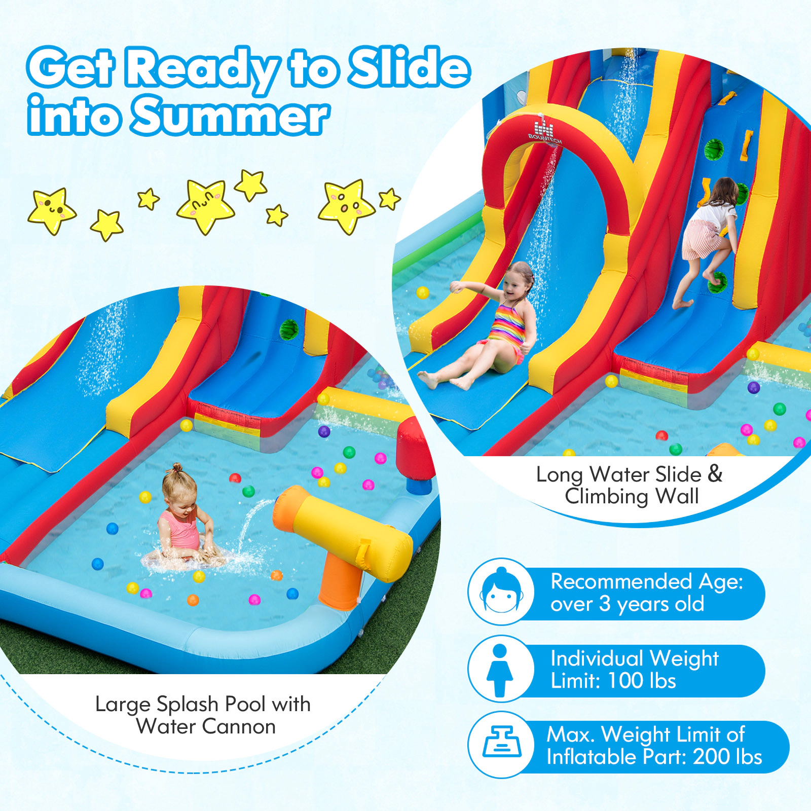 Hivvago Inflatable Water Slide Water Park with Long Slide and Splash Pools and Ball Pit without Blower
