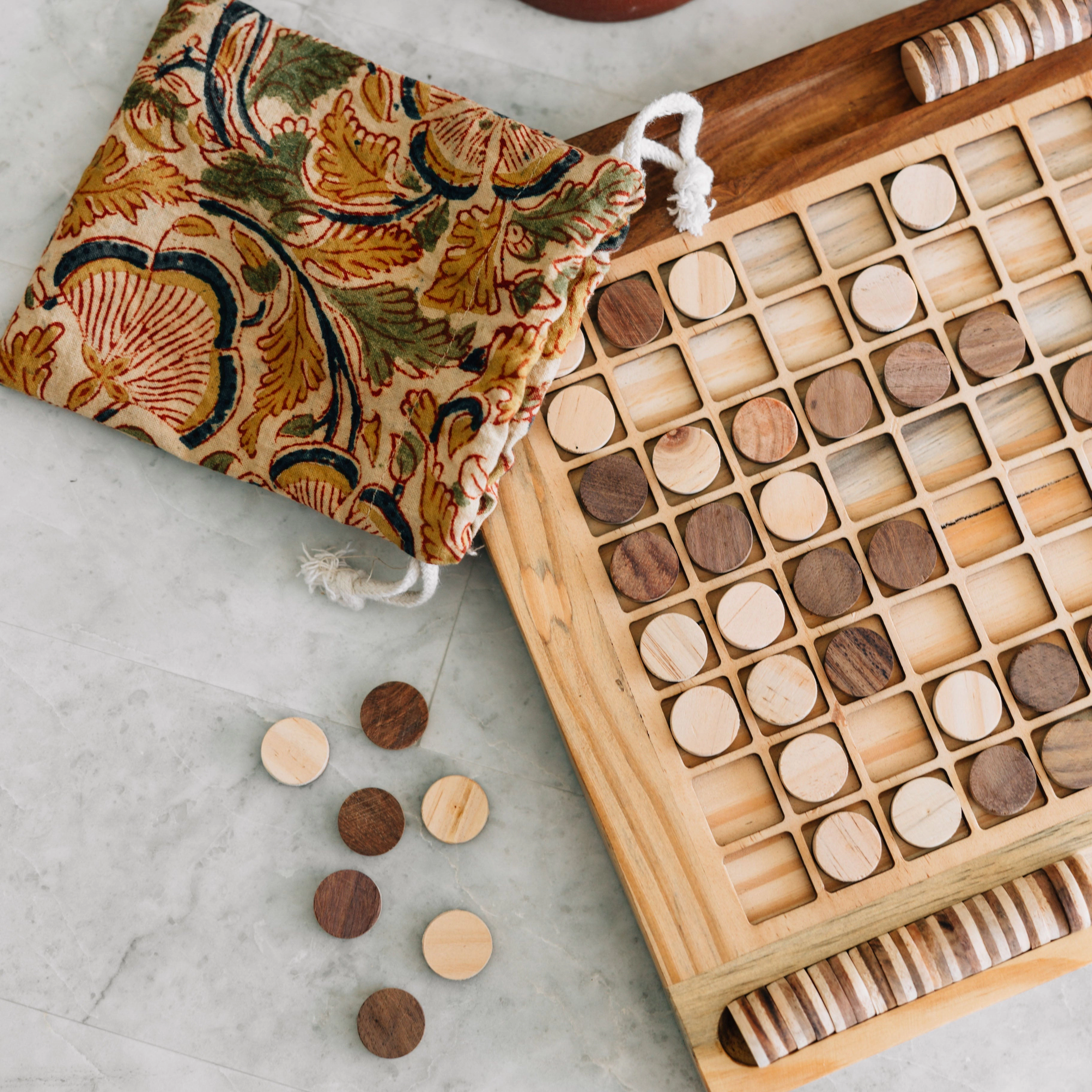 Ten Thousand Villages Handcarved Wood Reversi Game