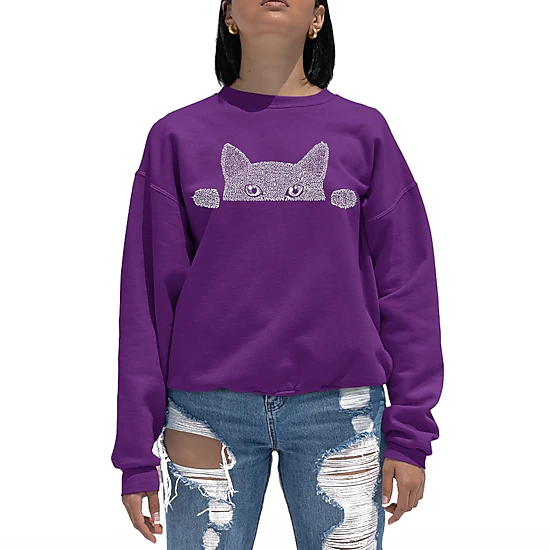 LA Pop Art Peeking Cat - Women's Word Art Crewneck Sweatshirt