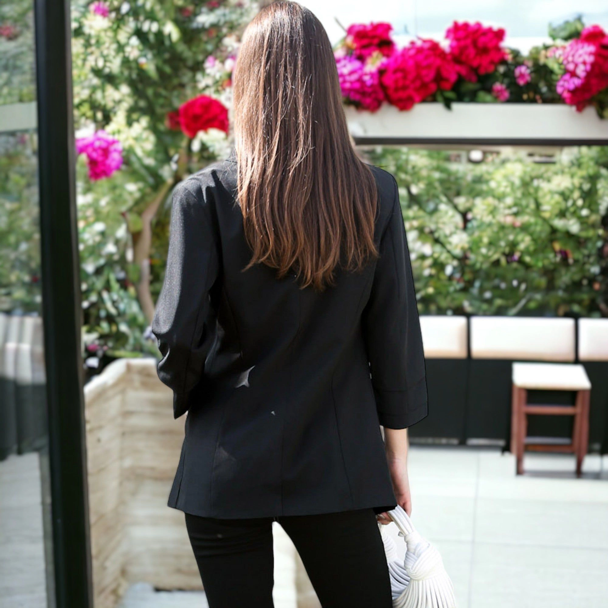 Anna-Kaci Women's Ruched Solid Color Open Front Blazer