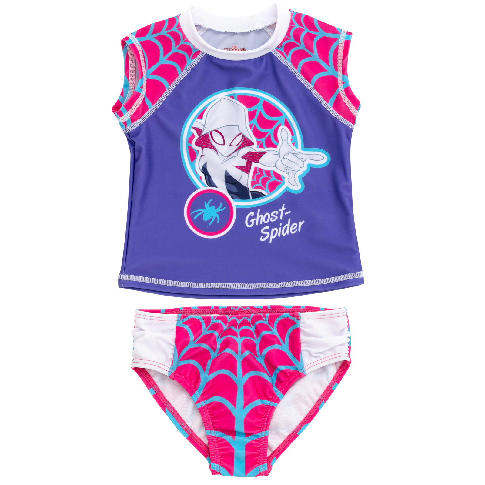 Marvel Ghost-Spider Girls' 2-Piece Swimwear Rash Guard and Bikini Bottom Set