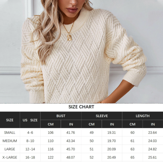 KOJOOIN Women Cable Knit Sweater Long Sleeve Basket Weave Textured Pullover Ribbed Trim Casual Top