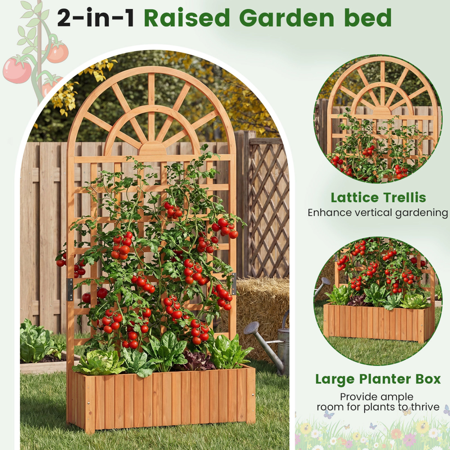 Hivvago Set of 2 Raised Planter Boxes with Trellis