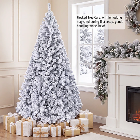 LJG Pre-Lit Premium Snow Flocked Hinged Artificial Christmas Tree